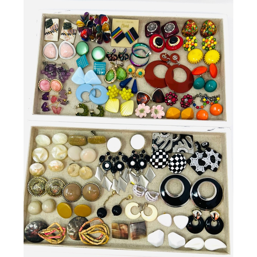 Vintage 80s 90s Earring Lot Statement Geometric Lucite Enamel Retro Jewelry 50pc